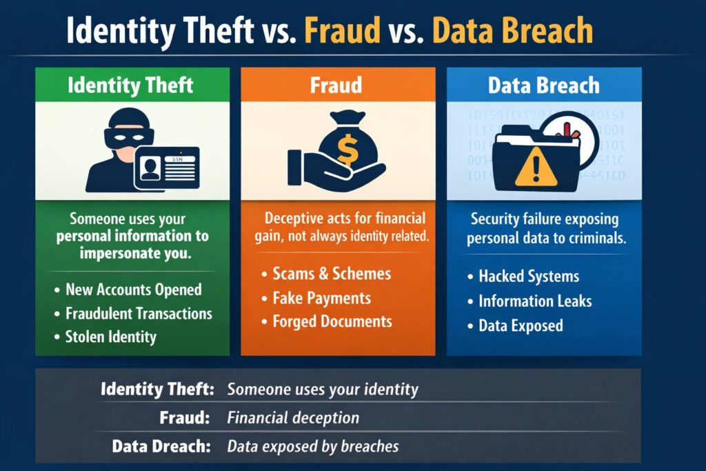 Identity Theft vs Fraud vs Data Breaches